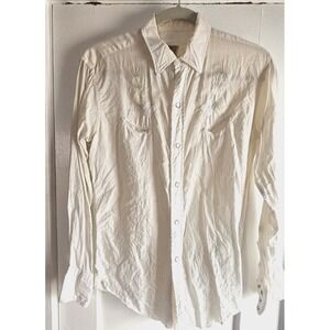 Vtg H BAR C ranchwear embroidered smile pocket pearl snaps shirt women S ivory